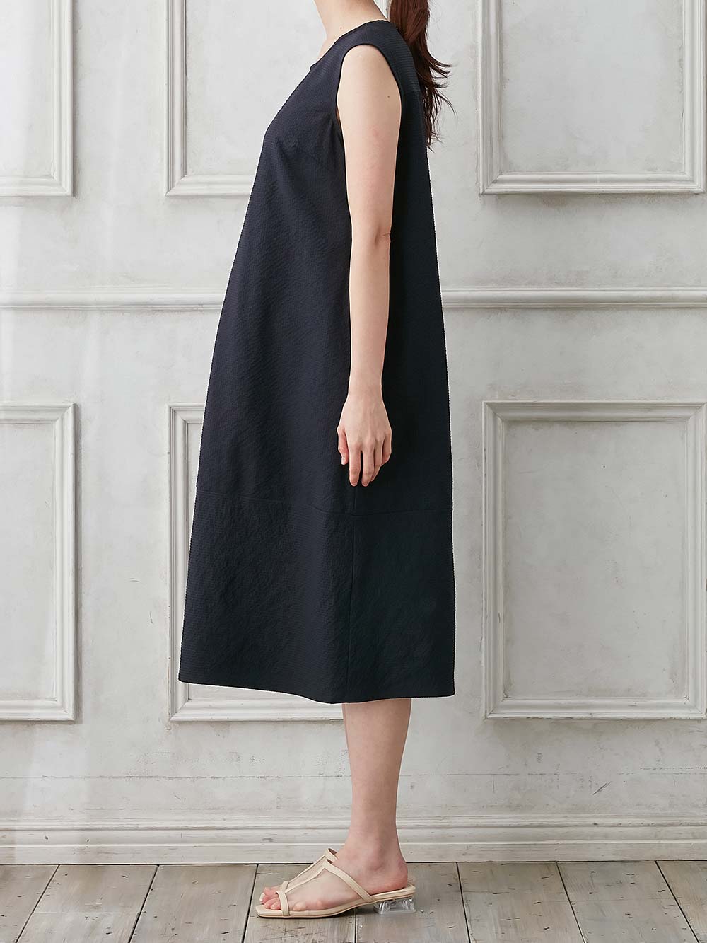 マタニティ ワンピース|サッカーノースリーブワンピース マタニティ・産後授乳服【出産後も長く使える】