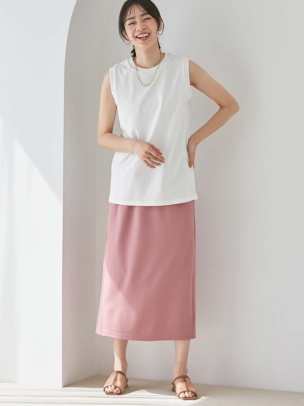 マタニティ スカート|ナロースカート　ジョーゼット風カットソー　Rosemadame（ローズマダム）　マタニティ・産後|ピンク