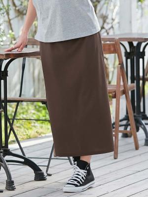 マタニティ スカート|ナロースカート　ジョーゼット風カットソー　Rosemadame（ローズマダム）　マタニティ・産後|ブラウン