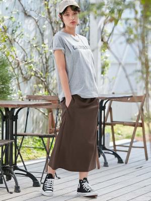 マタニティ スカート|ナロースカート　ジョーゼット風カットソー　Rosemadame（ローズマダム）　マタニティ・産後|ブラウン