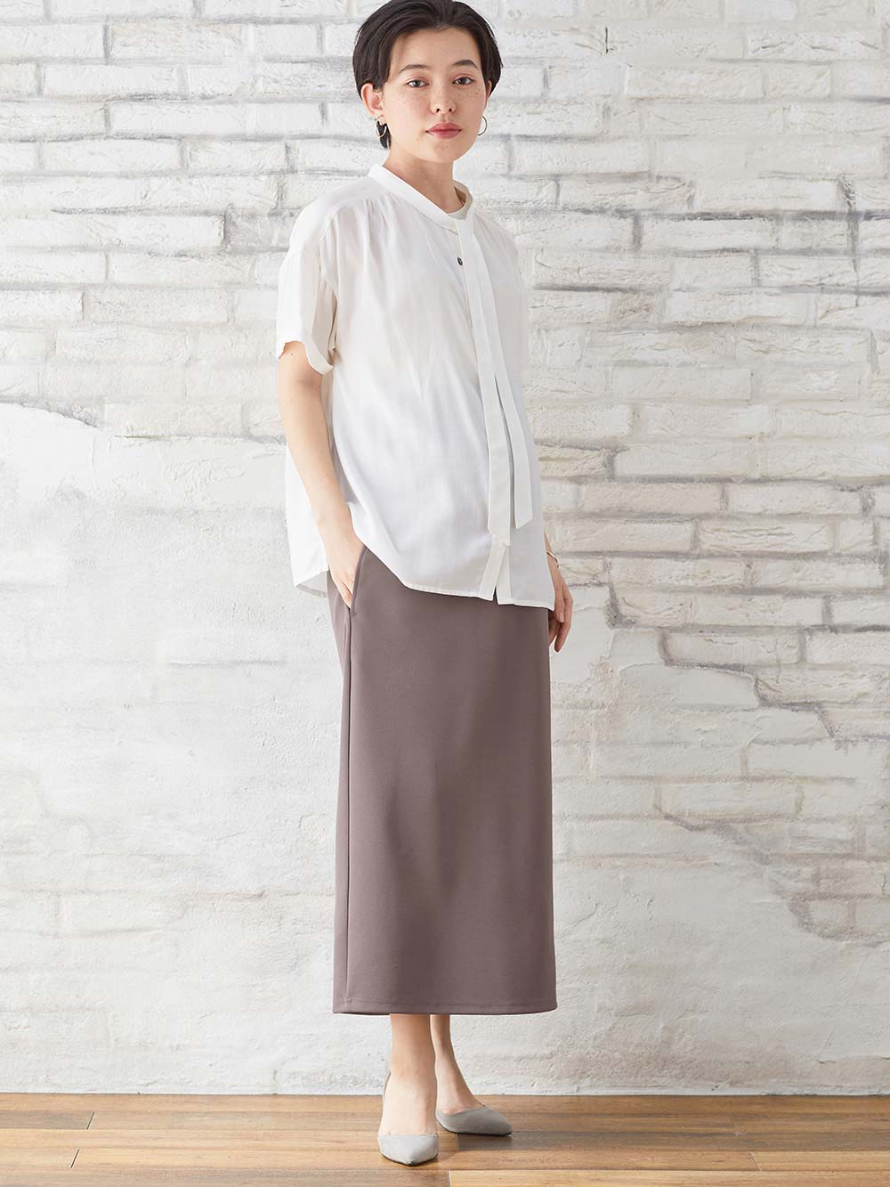 マタニティ スカート|ナロースカート　ジョーゼット風カットソー　Rosemadame（ローズマダム）　マタニティ・産後