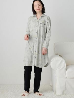 マタニティ パジャマ・ルームウェア|リブスムース星座プリントパジャマ　マタニティ・産後授乳パジャマ【出産後も長く使える】Rosemadame（ローズマダム）|ライトグレー