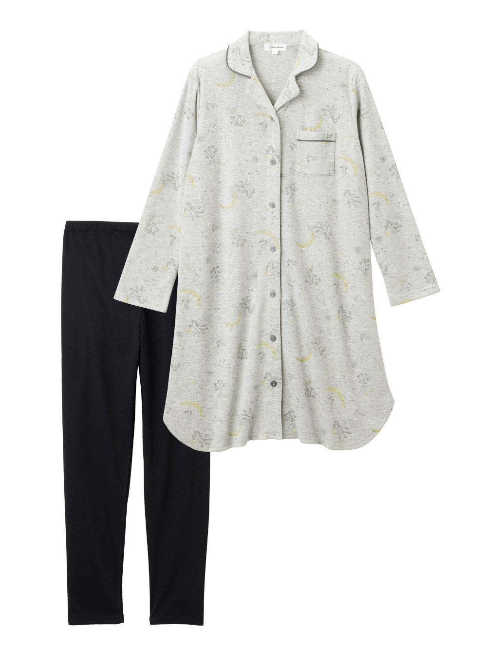 マタニティ パジャマ・ルームウェア|リブスムース星座プリントパジャマ　マタニティ・産後授乳パジャマ【出産後も長く使える】Rosemadame（ローズマダム）|ライトグレー