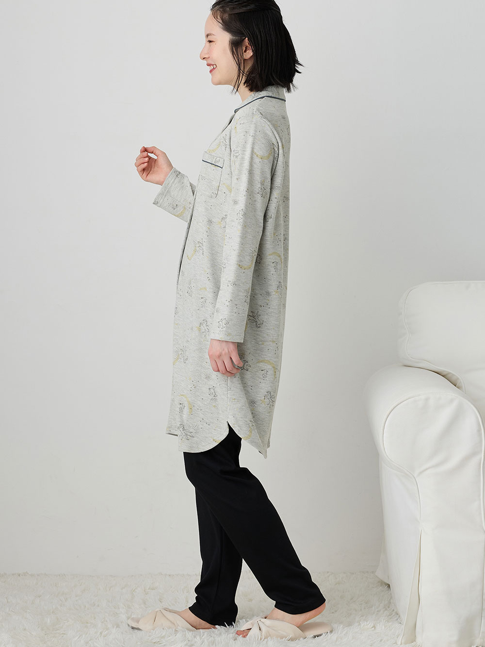 マタニティ パジャマ・ルームウェア|リブスムース星座プリントパジャマ　マタニティ・産後授乳パジャマ【出産後も長く使える】Rosemadame（ローズマダム）|ライトグレー