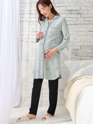 マタニティ パジャマ・ルームウェア|リブスムース星座プリントパジャマ　マタニティ・産後授乳パジャマ【出産後も長く使える】Rosemadame（ローズマダム）|サックス