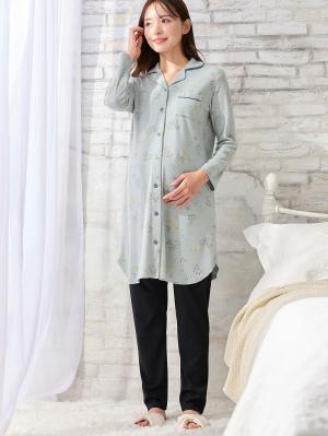 マタニティ パジャマ・ルームウェア|リブスムース星座プリントパジャマ　マタニティ・産後授乳パジャマ【出産後も長く使える】Rosemadame（ローズマダム）|サックス