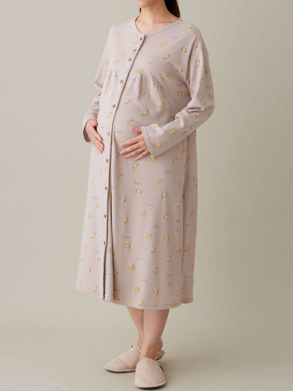 マタニティ パジャマ・ルームウェア|リブスムースうさぎプリント2WAYネグリジェパジャマ　マタニティ・産後授乳パジャマ【出産後も長く使える】Rosemadame（ローズマダム）