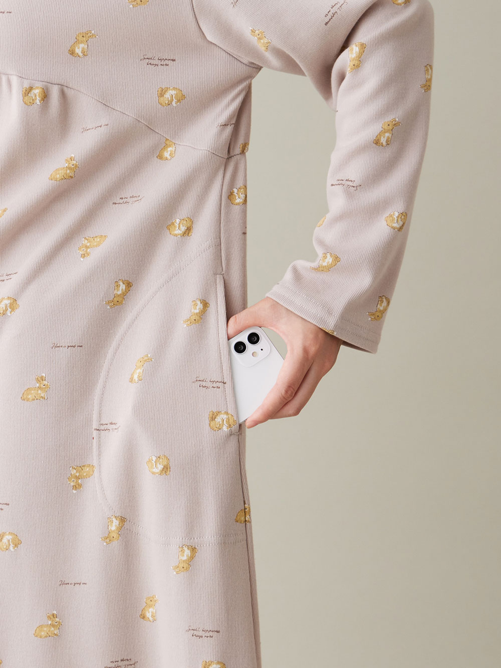 マタニティ パジャマ・ルームウェア|リブスムースうさぎプリント2WAYネグリジェパジャマ　マタニティ・産後授乳パジャマ【出産後も長く使える】Rosemadame（ローズマダム）