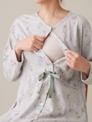 マタニティ パジャマ・ルームウェア|リブスムースフラワープリントネグリジェ　マタニティ・産後授乳パジャマ【出産後も長く使える】Rosemadame（ローズマダム）