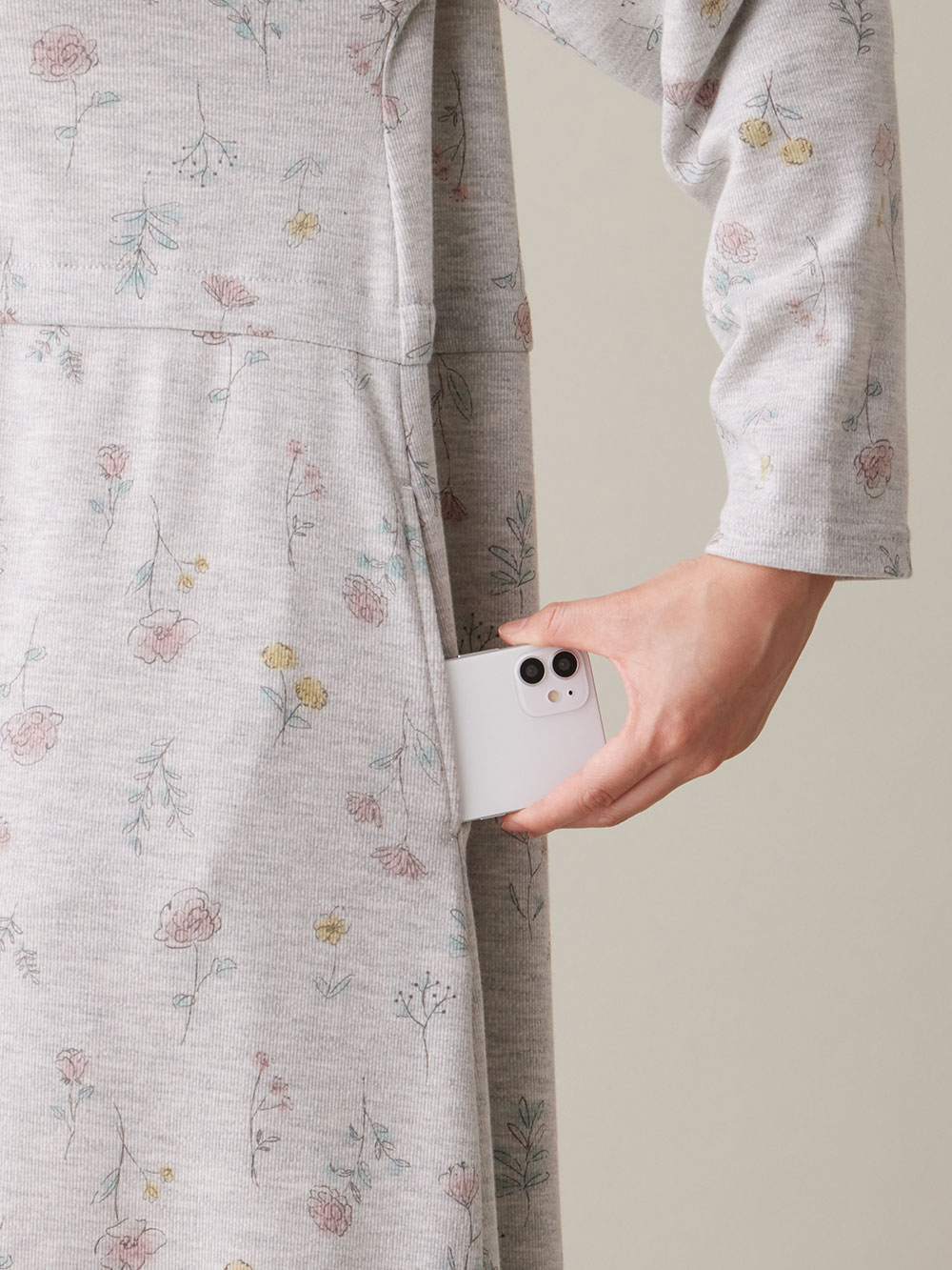 マタニティ パジャマ・ルームウェア|リブスムースフラワープリントネグリジェ　マタニティ・産後授乳パジャマ【出産後も長く使える】Rosemadame（ローズマダム）