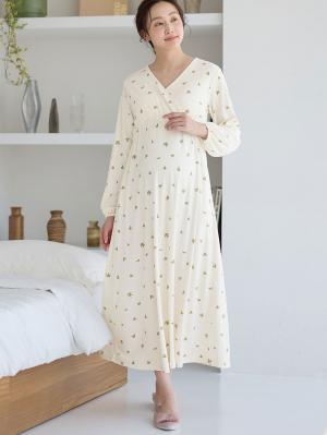 マタニティ パジャマ・ルームウェア|スムースカシュクールパッド付ネグリジェ 【出産後も長く使える】|オリーブ柄