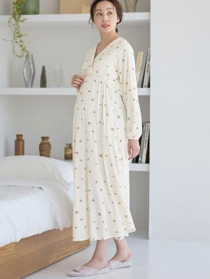 マタニティ パジャマ・ルームウェア|スムースカシュクールパッド付ネグリジェ 【出産後も長く使える】|オリーブ柄