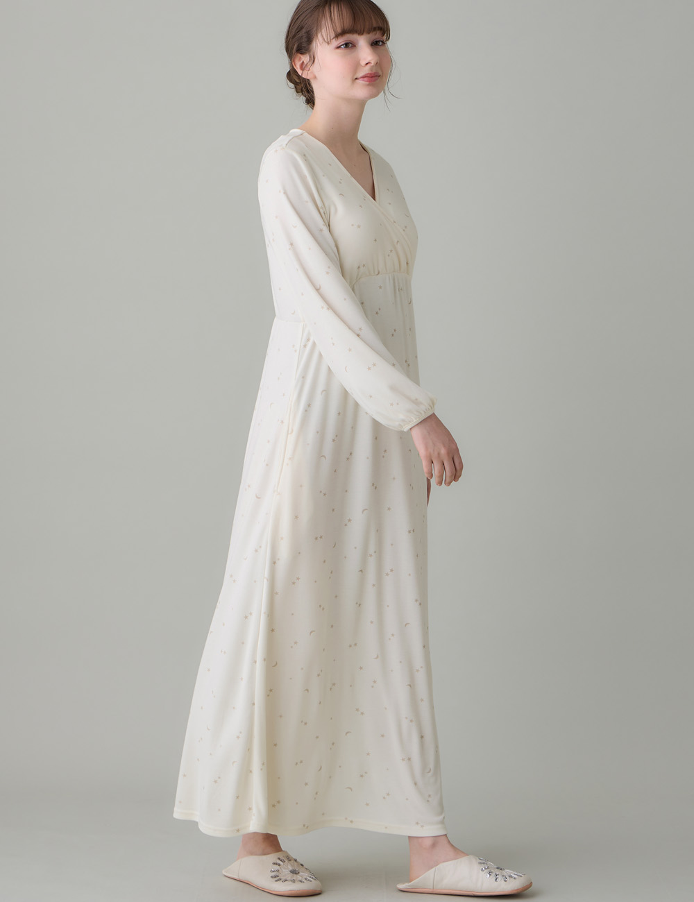 マタニティ パジャマ・ルームウェア|スムースカシュクールパッド付ネグリジェ 【出産後も長く使える】|星柄