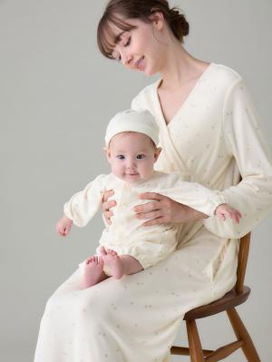 マタニティ パジャマ・ルームウェア|【親子コーデ可】スムースカシュクールパッド付ネグリジェ 【出産後も長く使える】|星柄