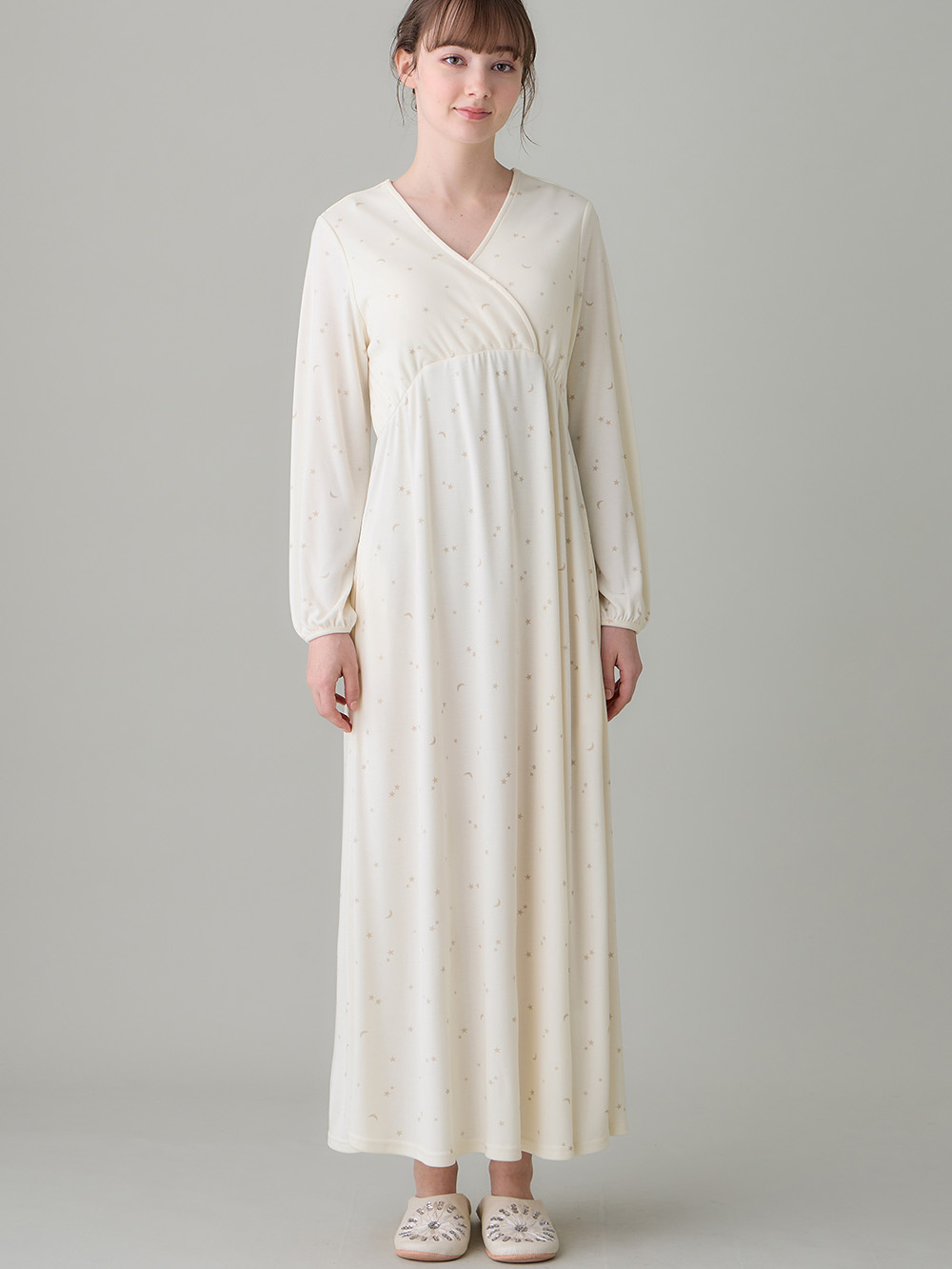 マタニティ パジャマ・ルームウェア|スムースカシュクールパッド付ネグリジェ 【出産後も長く使える】|星柄