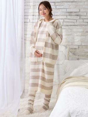 マタニティ トップス|ニットパーカー ルームウェア マタニティ・授乳服 【出産後も長く使える】|オフ×ベージュ