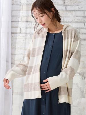 マタニティ トップス|ニットパーカー ルームウェア マタニティ・授乳服 【出産後も長く使える】|オフ×ベージュ