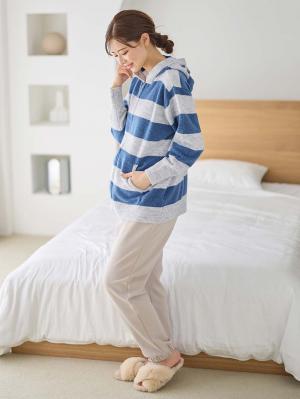 マタニティ トップス|ニットパーカー ルームウェア マタニティ・授乳服 【出産後も長く使える】|グレー×ブルー