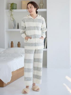 マタニティ トップス|ニットパーカー ルームウェア マタニティ・授乳服 【出産後も長く使える】|オフ×グレー