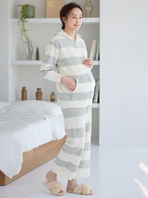 マタニティ トップス|ニットパーカー ルームウェア マタニティ・授乳服 【出産後も長く使える】|オフ×グレー