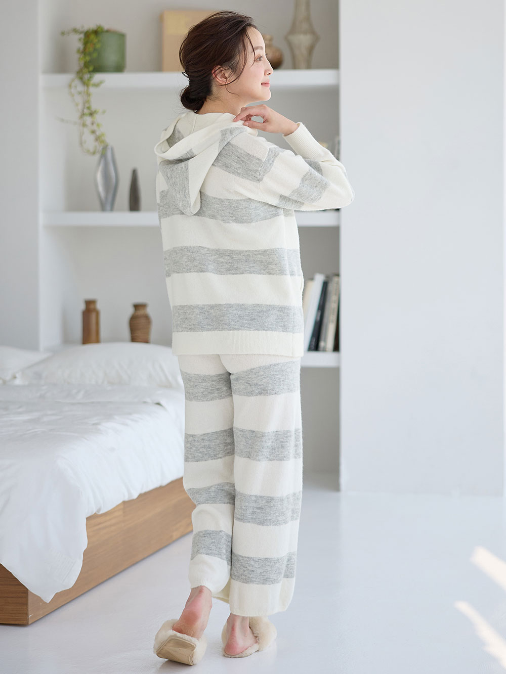 マタニティ トップス|ニットパーカー ルームウェア マタニティ・授乳服 【出産後も長く使える】|オフ×グレー