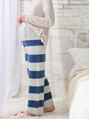 マタニティ パジャマ・ルームウェア|ニットパンツ ルームウェア マタニティ・産後 【出産後も長く使える】|グレー×ブルー