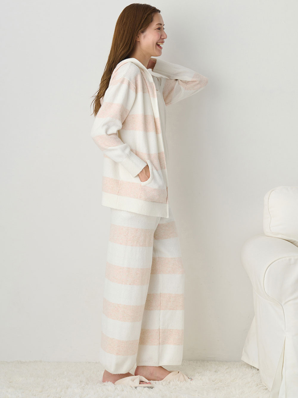 マタニティ パジャマ・ルームウェア|ニットパンツ ルームウェア マタニティ・産後 【出産後も長く使える】|オフ×ピンク