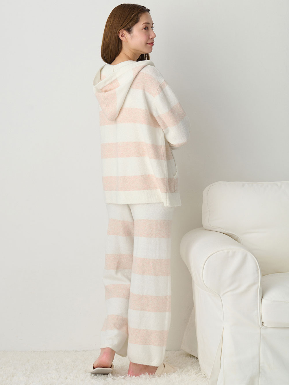 マタニティ パジャマ・ルームウェア|ニットパンツ ルームウェア マタニティ・産後 【出産後も長く使える】|オフ×ピンク