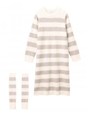 マタニティ パジャマ・ルームウェア|ニットネグリジェ&2WAYレッグウォーマー マタニティ・授乳服 【出産後も長く使える】|オフ×ベージュ