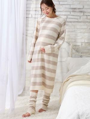 マタニティ パジャマ・ルームウェア|ニットネグリジェ&2WAYレッグウォーマー マタニティ・授乳服 【出産後も長く使える】|オフ×ベージュ