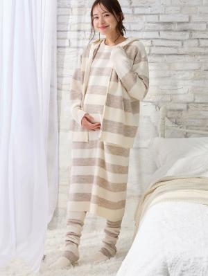 マタニティ パジャマ・ルームウェア|ニットネグリジェ&2WAYレッグウォーマー マタニティ・授乳服 【出産後も長く使える】|オフ×ベージュ