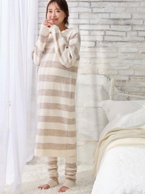 マタニティ パジャマ・ルームウェア|ニットネグリジェ&2WAYレッグウォーマー マタニティ・授乳服 【出産後も長く使える】|オフ×ベージュ