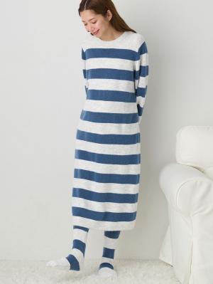 マタニティ パジャマ・ルームウェア|ニットネグリジェ&2WAYレッグウォーマー マタニティ・授乳服 【出産後も長く使える】|グレー×ブルー