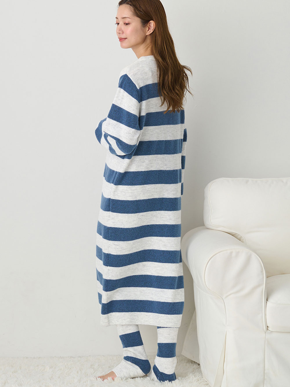 マタニティ パジャマ・ルームウェア|ニットネグリジェ&2WAYレッグウォーマー マタニティ・授乳服 【出産後も長く使える】|グレー×ブルー