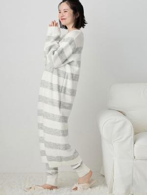 マタニティ パジャマ・ルームウェア|ニットネグリジェ&2WAYレッグウォーマー マタニティ・授乳服 【出産後も長く使える】|オフ×グレー