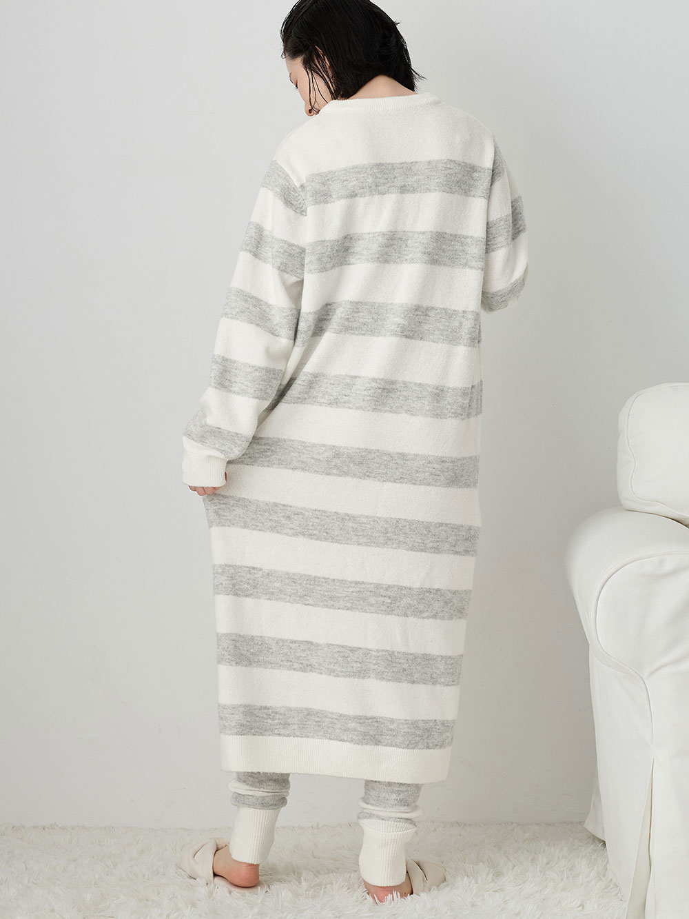 マタニティ パジャマ・ルームウェア|ニットネグリジェ&2WAYレッグウォーマー マタニティ・授乳服 【出産後も長く使える】|オフ×グレー