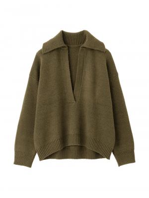 マタニティ トップス|深V ネックニット マタニティ・授乳服 【出産後も長く使える】|カーキ