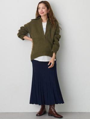 マタニティ トップス|深V ネックニット マタニティ・授乳服 【出産後も長く使える】|カーキ