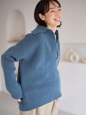 マタニティ トップス|深V ネックニット マタニティ・授乳服 【出産後も長く使える】|ブルー