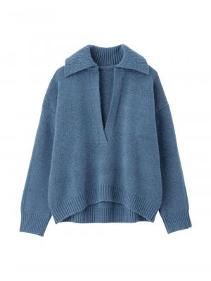 マタニティ トップス|深V ネックニット マタニティ・授乳服 【出産後も長く使える】|ブルー