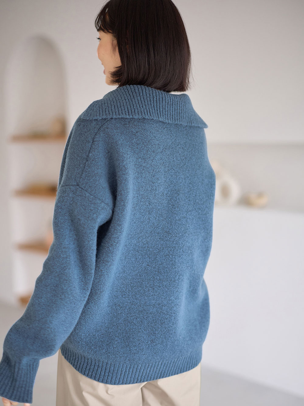 マタニティ トップス|深V ネックニット マタニティ・授乳服 【出産後も長く使える】|ブルー