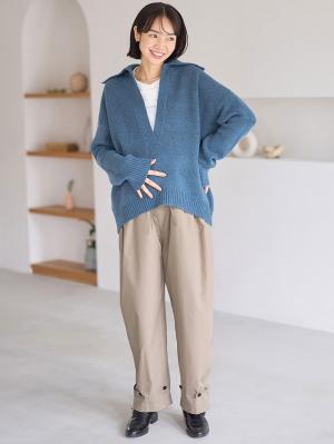 マタニティ トップス|深V ネックニット マタニティ・授乳服 【出産後も長く使える】|ブルー