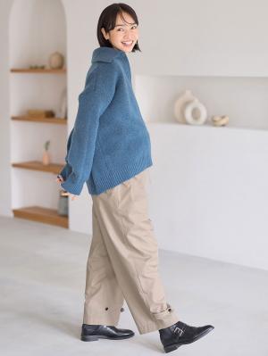 マタニティ トップス|深V ネックニット マタニティ・授乳服 【出産後も長く使える】|ブルー
