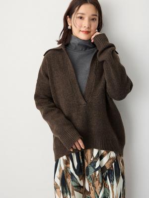 マタニティ トップス|深V ネックニット マタニティ・授乳服 【出産後も長く使える】|ブラウン