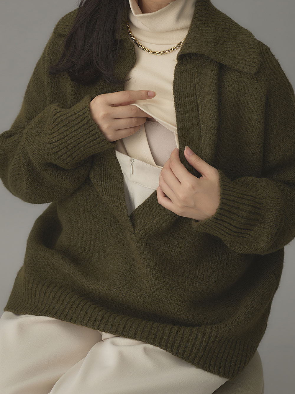 マタニティ トップス|深V ネックニット マタニティ・授乳服 【出産後も長く使える】