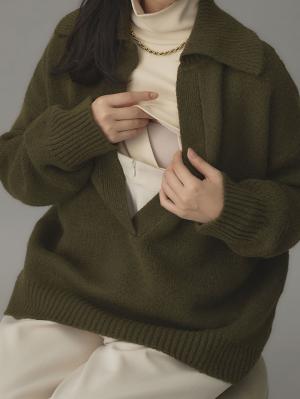 マタニティ トップス|深V ネックニット マタニティ・授乳服 【出産後も長く使える】