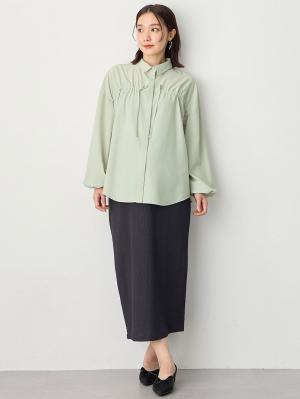 マタニティ トップス|フロントギャザーブラウス　マタニティ 授乳服【出産後も長く使える】|ライトグリーン