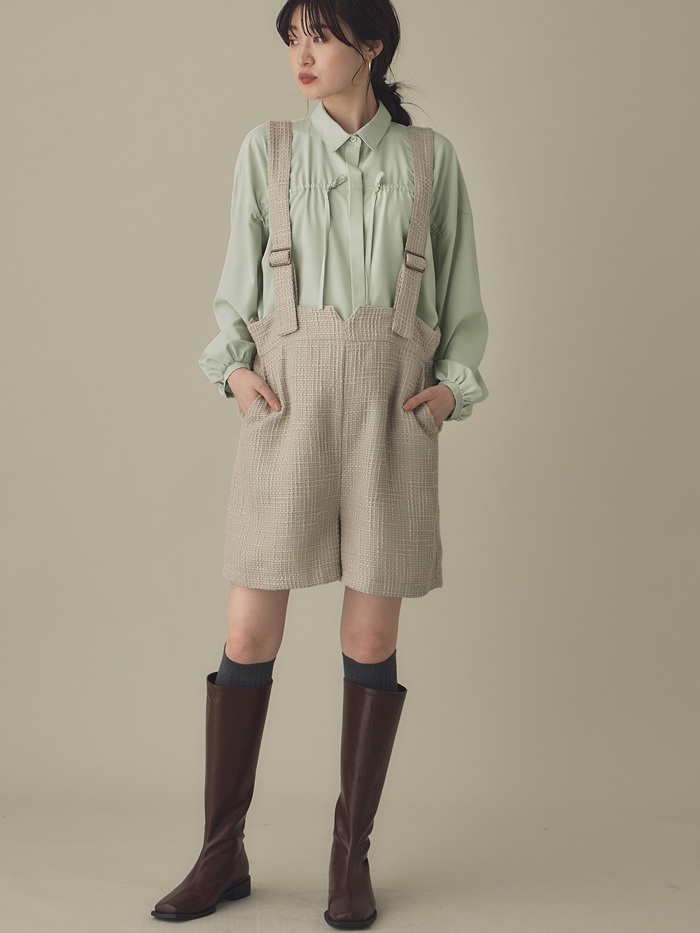 マタニティ トップス|フロントギャザーブラウス　マタニティ 授乳服【出産後も長く使える】|ライトグリーン