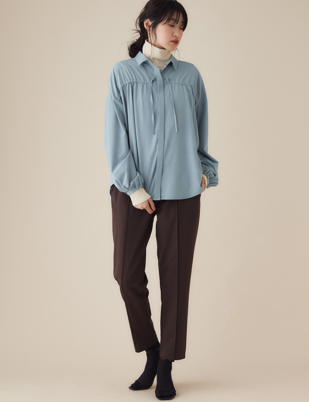 マタニティ トップス|フロントギャザーブラウス　マタニティ 授乳服【出産後も長く使える】|ブルーグレー