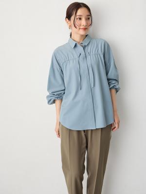 マタニティ トップス|フロントギャザーブラウス　マタニティ 授乳服【出産後も長く使える】|ブルーグレー